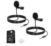 NEEWER CM5 Lav Mic (2 Pack), 3.9ft/1.2m Wired Clip On Lavalier Lapel Omnidirectional Condenser 3.5mm TRS Mini Microphone Compatible with Camera Rode Wireless GO II 2 DJI Transmitter, 1x Cleaning Cloth