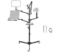 NEEWER DS010 Live Streaming Stand with Casters, Overhead Camera Mount Floor Stand for Video Live Broadcast, Podcast, DSLR, Webcam, Phone/Tablet/Laptop Holder, Tray, Black