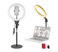NEEWER Entry Level Version 10.5 Inch Ring Light Desk with Stand/Mobile Stand Compatible with iPhone/Remote, 10W LED Lighting for Streaming Recording Makeup Selfie Video Conference Portable, N22
