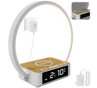 NEEWER ENTRY LEVEL VERSION Bedside Lamp with 15W Wireless Charging Compatible with AirPods, Sunrise Alarm Clock, Dimmable Desktop LED Touch Ring Light for Bedroom Nightstand Reading, N40