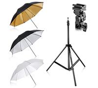 Neewer® Flash Mount Three Umbrellas Kit 33"/84cm White Soft/Silver Reflective/Gold Reflective Umbrella for Canon 430EX II, 580EX II, Nikon SB600 SB800, Yongnuo YN560, YN565, Neewer TT560, TT680