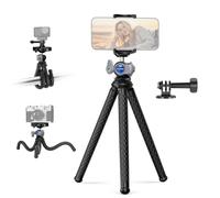 NEEWER Flexible Phone Tripod, Small Mini Camera Webcam Desk Stand Phone Holder & Action Camera Mount Adapter Compatible with iPhone GoPro DJI Pocket 4 3 Xtra Muse Insta360 Video Recording, TP34 Silver