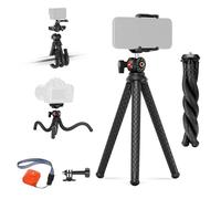 NEEWER Flexible Tripod with Remote, Mini Camera Phone Tripod Stand with Hidden Phone Holder & Action Camera Adapter Compatible with GoPro Hero 13 12 11 10 DJI Insta360 Samsung for Vlogging, TP34