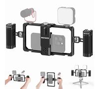 NEEWER Improved Phone Rig Vlogging Set, Video Stabiliser with Double Handle, Wireless Mic Clip Slot for Tiktok/YouTube, Compatible with SmallRig iPhone 14 Pro Max 13 Pro Max Galaxy S23, PA009