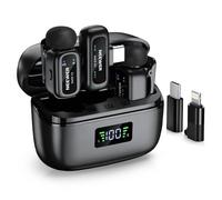 NEEWER KM19 Lightweight Wireless Lapel Microphone, 48kHz/24bit 30H Battery 3-Level Noise Cancelling Mute Stereo 100m Range Mini Lav Mic with App Control, Compatible with iPhone Android Phone PC