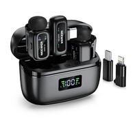 NEEWER KM19 Lightweight Wireless Lapel Microphone, 48kHz/24bit 30H Battery 3-Level Noise Cancelling Mute Stereo 100m Range Mini Lav Mic with App Control, Compatible with iPhone Android Phone PC