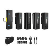 NEEWER KM23C AI Wireless Lavalier Microphone Compatible with iPhone Android Tablet PC Laptop, Omnidirectional 48K/24Bit 20-20KHZ AI Noise Cancellation Mute 70m Range 32h Total Battery (1x RX + 4X TX)