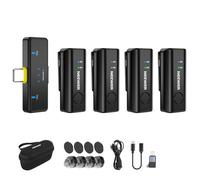 NEEWER KM23C Wireless Lavalier Microphone Compatible with iPhone Android Tablet PC Laptop, Omnidirectional 48K/24Bit 20-20KHZ AI Noise Cancellation Mute 70m Range 32h Total Battery (1x RX + 4x TX)