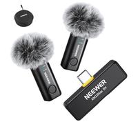 NEEWER KM23Max Wireless Lavalier Microphone 48KHz/24Bit 328ft Range 8H Battery Noise Cancelling Omnidirectional Mini USB C Mic Compatible with DJI Insta360 iPhone Android Phone PC (1x RX + 2x TX)