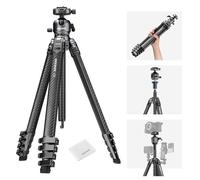 NEEWER LITETRIP LT38 61" Travel Camera Tripod, Carbon Fiber Portable Stand, 360° Pan Tilt Ball Head, Center Axis, Arca Type QR Plate Compatible with Peak Design Clip V3, Max Load 22 lb, Cleaning Cloth