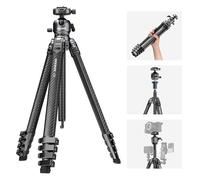 NEEWER LITETRIP LT38 61" Travel Tripod Carbon Fiber for Camera, 360° Pan Tilt Low Profile Ball Head, Flexible Center Axis, Arca QR Plate Compatible with Peak Design Tripod Clip V3, Max Load 22lb