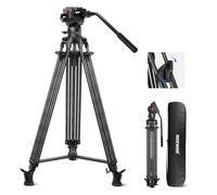 NEEWER LL34 78" Video Camera Tripod One Step Quick Release with Adjustable Damping Fluid Head, Heavy Duty Carbon Fiber Tripod with Dual Mode QR Plate Compatible with DJI RS, Max Load 22lb