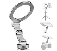 NEEWER Magnetic Tripod Phone Mount Cold Shoe Adapter, Aluminum Compact Lightweight Portable Phone Holder Camera Attachment, Compatible with MagSafe iPhone Samsung Android Video Recording, CA163 Silver