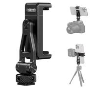 Neewer Metal Phone Tripod Mount with Cold Shoes, 1/4" Thread, 180° Tilt, 360° Rotation, Adjustable Phone Clamp Metal Phone Holder Compatible with iPhone 16 15 Pro Max S24 Ultra Camera Cage, GA010