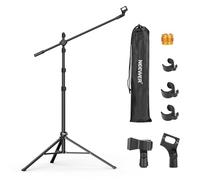 NEEWER Mic Stand Floor, Microphone Tripod with Boom Arm, Heavy Duty Adjustable Stand & Arm with 2 Mic Holder Clamps, 3 Cable Clips, Bag, 3/8" to 5/8" Adapter for Singing Podcast Recording, MS046