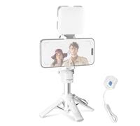 NEEWER Mini Tripod for Phone, Lightweight Foldable Small Selfie Stick Cell Phone Clamp Desk Stand with Remote & Cold Shoe Mounts Compatible with iPhone Android Samsung for Video Recording, PA986 White