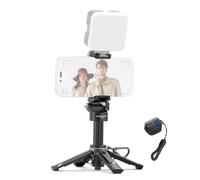 NEEWER Mini Tripod for Phone, Lightweight Foldable Small Selfie Stick Cell Phone Clamp Desk Stand with Remote & Cold Shoe Mounts Compatible with iPhone Android Samsung for Video Recording, PA986 Black