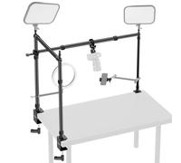 NEEWER Overhead Camera Mount Rig with Dual Ball Head Super Clamp/Phone Holder/C Clamp for Desktop Top Down Shots, Metal Multi Device Mount Platform for Photography Live Streaming Video Making, NK003
