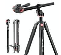 NEEWER Overhead Horizontal Camera Tripod Monopod with Fluid Head & Flexible Center Column, 90 Inch Tall Metal DSLR Video Travel Stand, Arca Type QR Plate & Inverted Legs, Max Load 13.2 lbs, TP64