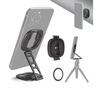 NEEWER PA095 Dual Magnetic Ring Phone Holder, Tripod Slim Folding Mobile Phone Holder with 1/4" Thread and Coldshoe, Compatible with MagSafe iPhone Samsung Android for Video Shooting, PA095