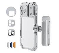 NEEWER Phone Cage Kit Compatible with iPhone 17 Pro Only, Video Rig Stabilizer Accessories with 67mm Filter Ring, 17mm & T Mount Lens Backplates, Quick Release Bluetooth Handle, PA143 (Silver)