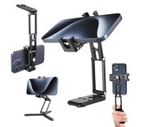 NEEWER Phone Tripod Mount with Cold Shoes & 1/4" 3/8" Holes, All Metal Multi Angle & Height Adjustable Tri Fold Desk Tripod with 3 Split Legs, Handheld Phone Grip Compatible with iPhone Samsung, SP-04