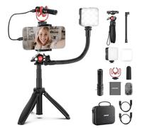 Neewer Phone Vlogging Kit with LED Light/Travel Tripod Selfie Stick Soft Tube/Plug & Play USB C Cardioid Microphone for iPhone, Podcast YouTube Vlogger Kit Content Creator Essentials, PA045