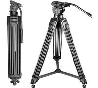 Neewer Professional 155cm Aluminum Alloy Video Camera Tripod with 360 Degree Fluid Drag Head,1/4 and 3/8 -inch Quick Shoe Plate and Bag，Load up to