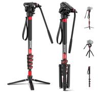 NEEWER Professional Camera Monopod with Feet, 74.8" Telescopic Portable Aluminum Travel Monopod with Pan Tilt Fluid Head & Removable Tripod Base for DSLR Camera Camcorder, Max Load 13.2lbs, TP78