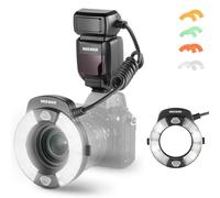 NEEWER RF1-N 76Ws Marco Ring Flash Compatible with Nikon Camera, 1-1/128 Output, GN15, 5600K, Front/Rear Curtain Sync TTL External Flash Light with Color Gels & Lens Adapters for Macro Photography