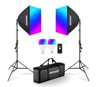 Neewer RGB Softbox Lighting Kit with App Control & 9 Effect Modes, 2 Pack 24W Certified LED Bulbs CRI93+ TLCI98+, E27 Porcelain Sockets, 24" Softboxes, for Studio Photography Lighting, NK800
