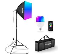NEEWER RGB Softbox Lighting Kit with App Control & 9 Effect Modes, 26W LED Bulb CRI93+ TLCI98+, E27 Porcelain Socket, 24" Softbox, for Studio Photography Lighting, NK800