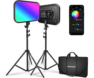 NEEWER RGB168 18.3" RGB Video Light with Brackets 2 Pack, with Application Control 360° Any Color 60W Adjustable 2500K-8500K CRI97+ 17 Effects LED Panel Lighting for