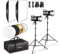 NEEWER S102-400W PRO (2PCS) + 2 x 2.4G Triggers, 2 x Light Stands, 2 x Softboxes, 5-in-1 Reflector and Bag, 400W GN62 5600K, 30W LED Pilot Light, Bowens Mount