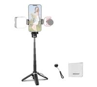 NEEWER Selfie Stick Tripod for iPhone, Lightweight Foldable Mini Travel 360° Desk Stand with Cell Phone Holder Cold Shoe for Video Recording Vlog Streaming, Remote Shutter & Cleaning Cloth, P15 Black