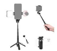 NEEWER Selfie Stick with Detachable Bluetooth Remote Shutter, Lightweight Foldable Travel Tripod for iPhone, 360° Phone Holder Cold Shoe for YouTube/TikTok Vlogs Live Streaming Photography, Black, P15