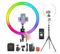 NEEWER SRP18C RGB LED Ring Light Kit, Ultra Slim App Control with Reversible Light Stand, Holder, Ball Head, 2500K-10000K, CRI 95+/TLCI 97, 3700lux/0.5m, 18 Scenes for TikTok/Makeup/Gaming