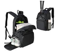 NEEWER Tennis Bag for Men/Women, Hold Up to 2 Rackets, Water Resistant 1000D PU Tennis Ball Pickleball Racquetball Backpack with Shoe Compartment, Side Pocket, Accessories Pockets, Fence Hook, TB02B