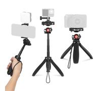NEEWER TP38 Phone Camera Tripod, 15" Extendable Selfie Stick Metal Tripod Stand with Phone Holder, Action Camera Adapter Compatible with Hero 12 11 10 9, 360° Ball Head Travel Tripod for Vlogging