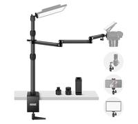 NEEWER Upgraded Overhead Camera Rig with Trifold Camera Boom Arm (Max Load 2lb), 47"/1.2m Telescopic Desk Mount Stand (Max Load 8.8lb) with Phone Clamp Ball Head for LED Light Webcam Mic, TL253A+MH022