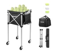 NEEWER Wheeled Ball Hopper Foldable Rolling Caddy Cart with Storage Bag, Three Accessory Side Pockets, Basket Holder for Up to 175 Tennis Balls or 120 Pickleballs, No Assembly Needed, TB02X