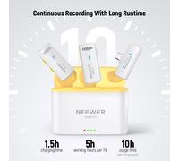 NEEWER Wireless Lavalier Microphone System for iPhone USB C Mini Clip on Lapel Mic with 2x Transmitter/4x Receiver/OTG Adapter 200m Long Range Compat