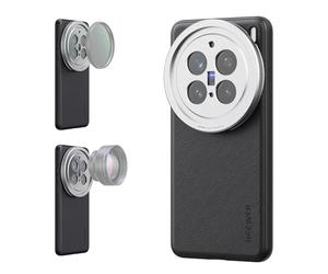 NEEWER X200 Pro Case, Protective Phone Case Compatible with VIVO X200 Pro, Heavy Duty TPU + PC Faux Leather with 17mm Lens Mounts & 67mm Filter Adapter for Wireless Charging, PA114 Black + Silver