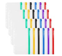 NeeyBing 24PCS Binder Pockets-A5 6 Holes Zipper Pouch Folders for 6-Ring Notebook,Loose Leaf Bags, Waterproof PVC Pouch Document Filing Bags, Multicolor