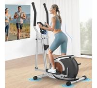 Neezee Elliptical Cross Trainer For Home Use, Ultra-Quiet Compact Cross Trainer, 16 Levels of Magnetic Resistance Elliptical Machine, Pulse Sensors, LCD Display, Device Mount, 120KG Capacity, Silver