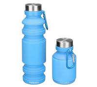 Nefeeko Collapsible Water Bottle, 18floz Reuseable BPA Free Silicone Foldable Water Bottles for Travel Gym Camping Hiking, Portable Leak Proof Sports Water Bottle with Carabiner