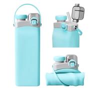 Nefeeko Collapsible Water Bottles, 600ml Silicone Reusable Water Bottle with Straw and Strap, Leakproof Foldable Sports Water Bottle for Travel Camping Running Hiking Gym, BPA Free (Blue)