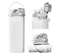 Nefeeko Collapsible Water Bottles, 600ml Silicone Reusable Water Bottle with Straw and Strap, Leakproof Foldable Sports Water Bottle for Travel Camping Running Hiking Gym, BPA Free (White)