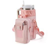 Nefeeko Magnetic Water Bottle Bag, Bottle Holder for Gym - Detachable 2-in-1 Design | Fits 40OZ Bottles | Durable Oxford Fabric | Ideal for Fitness/Golf/Tennis/Hiking (Pink)