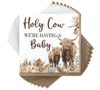 NEFELIBATA 50Pcs Highland Cow Paper Napkins Decorative Table Napkins Boho Floral Baby Shower Supplies Gender Reveal Party Decorations Western Cattle Table Decor, Brown